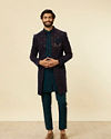 alt message - Manyavar Men Dark Blue-Teal Blue Indo Western Set image number 3